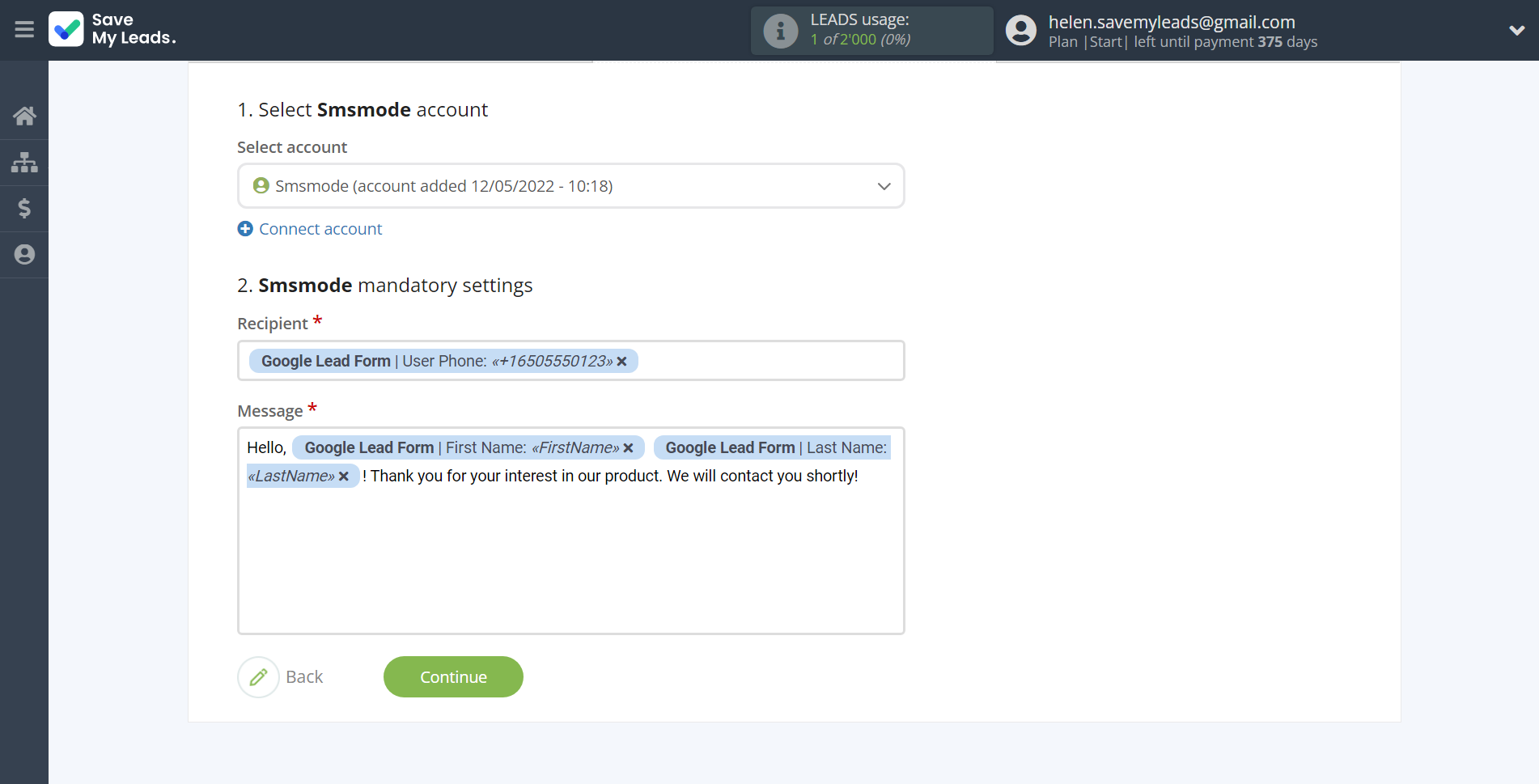 How to Connect Google Lead Form with Smsmode | Assigning fields How to Connect Google Lead Form with Smsmode | Assigning fields