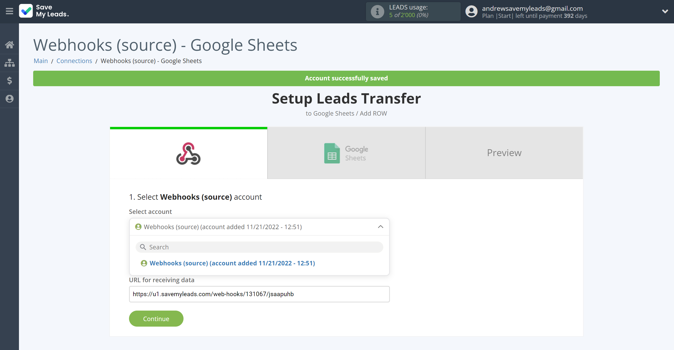How to Connect Webhooks with Google Sheets | Data Source account selection How to Connect Webhooks with Google Sheets | Data Source account selection