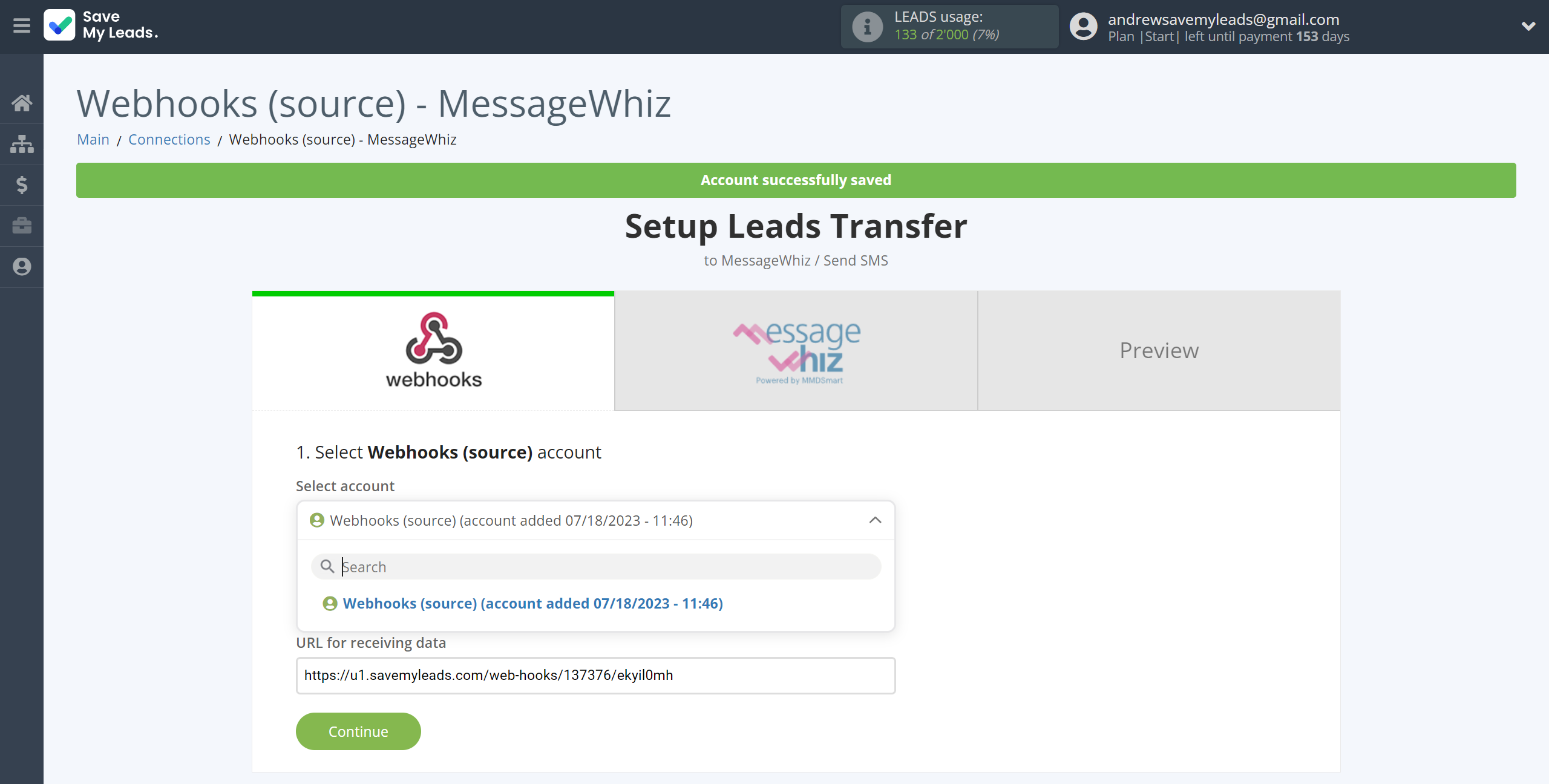 How to Connect Webhooks with MessageWhiz | Data Source account selection How to Connect Webhooks with MessageWhiz | Data Source account selection