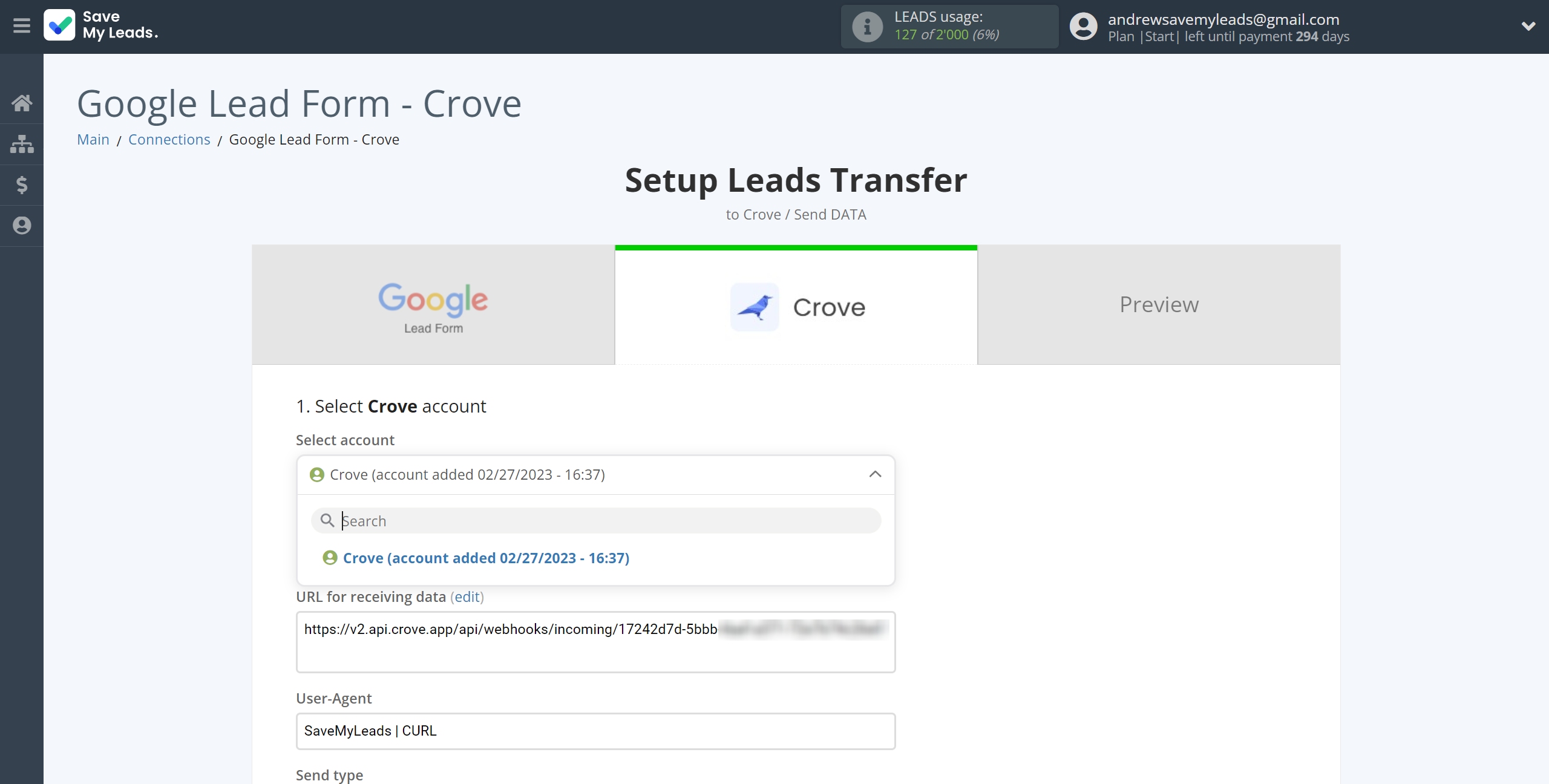 How to Connect Google Lead Form with Crove | Data Destination account selection How to Connect Google Lead Form with Crove | Data Destination account selection