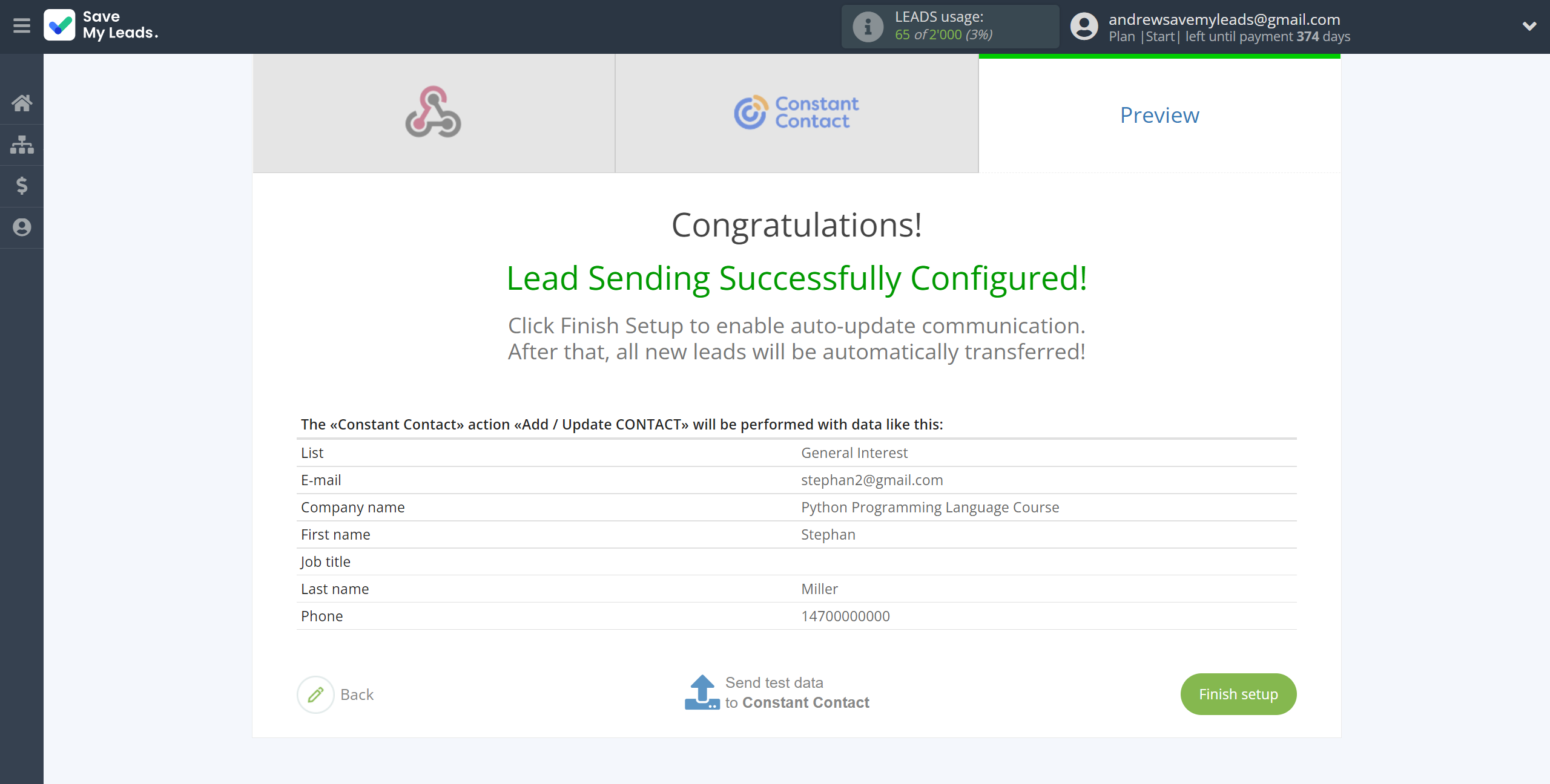 How to Connect Webhooks with Constant Contact | Test data How to Connect Webhooks with Constant Contact | Test data