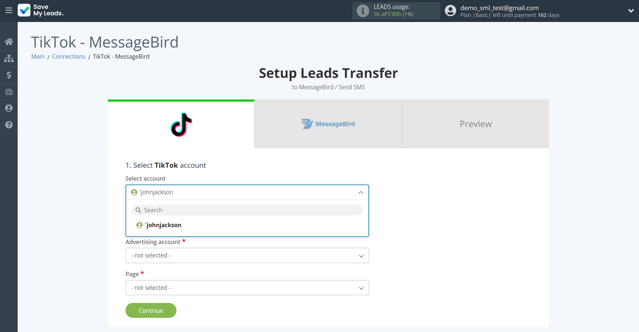 How to Connect TikTok with MessageBird | Data Source account selection How to Connect TikTok with MessageBird | Data Source account selection