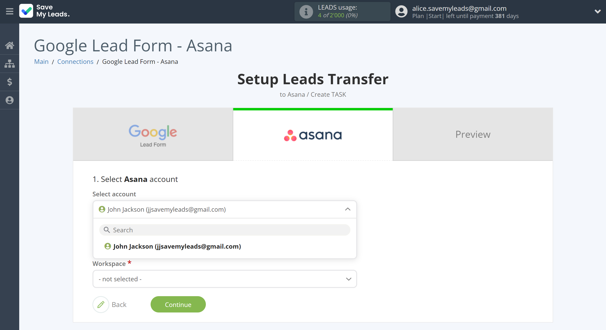 How to Connect Google Lead Form with Asana | Data Destination account selection How to Connect Google Lead Form with Asana | Data Destination account selection