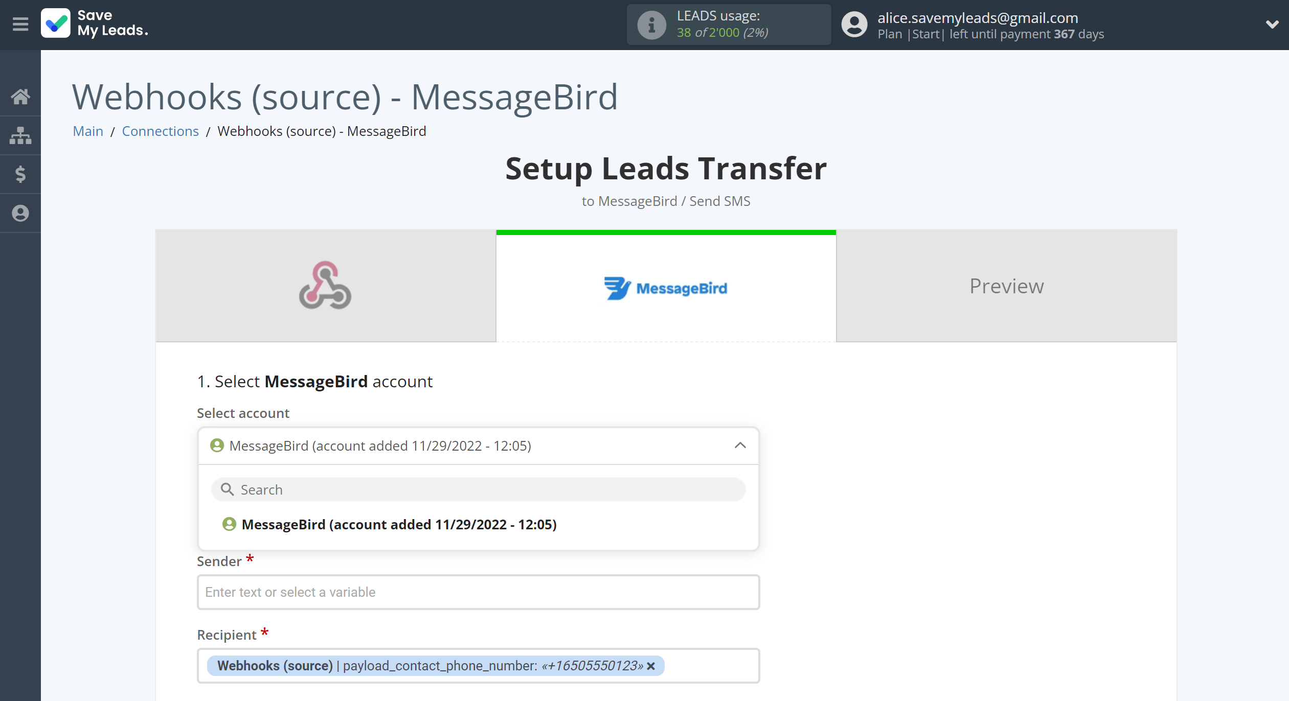How to Connect Webhooks with MessageBird | Data Destination account selection How to Connect Webhooks with MessageBird | Data Destination account selection