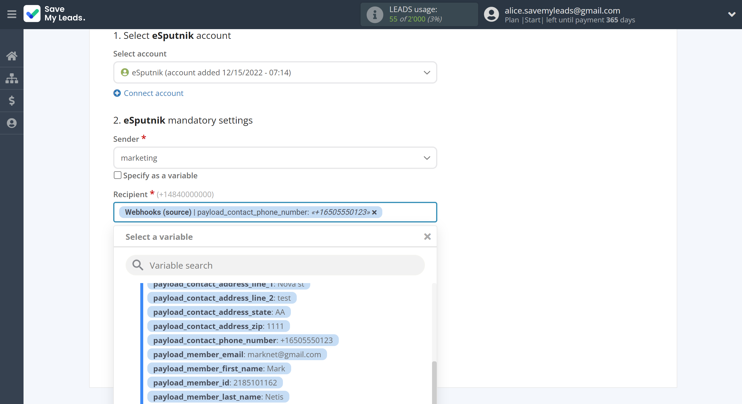 How to Connect Webhooks with eSputnik Send SMS | Assigning fields How to Connect Webhooks with eSputnik Send SMS | Assigning fields