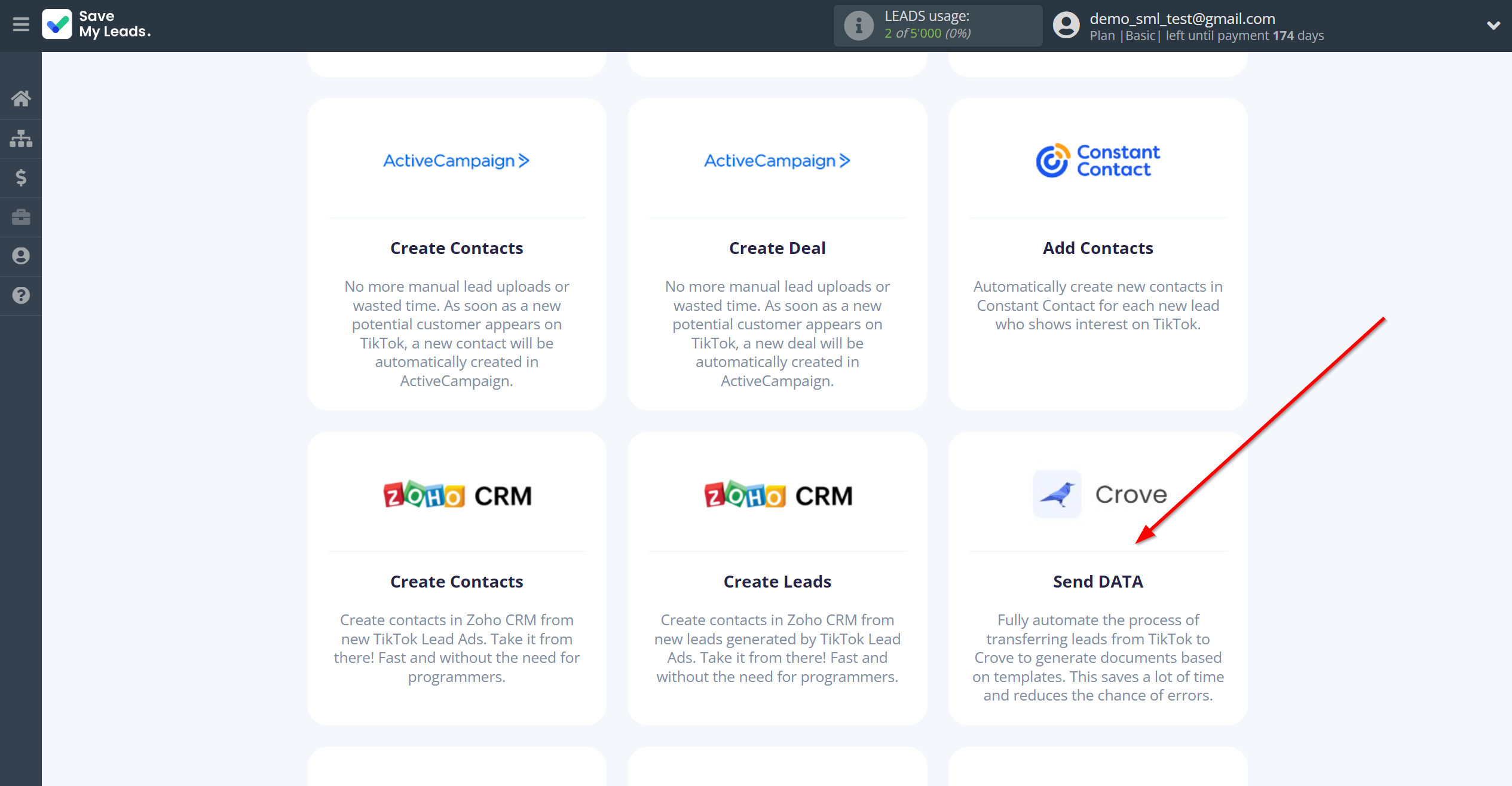How to Connect TikTok with Crove | Data Destination system selection How to Connect TikTok with Crove | Data Destination system selection