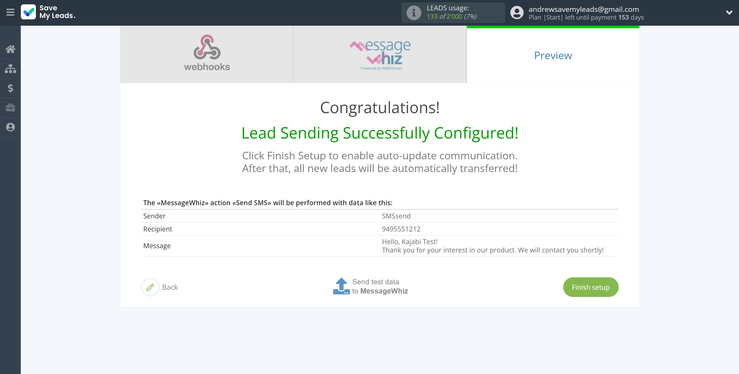 How to Connect Webhooks with MessageWhiz | Test data How to Connect Webhooks with MessageWhiz | Test data