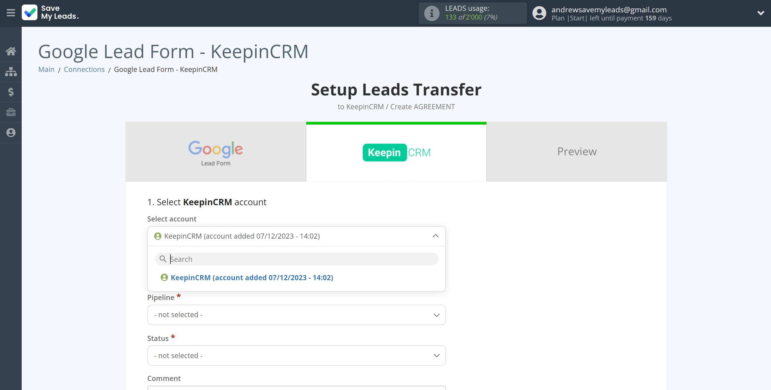 How to Connect Google Lead Form with KeepinCRM Create Agreement | Data Destination account selection How to Connect Google Lead Form with KeepinCRM Create Agreement | Data Destination account selection