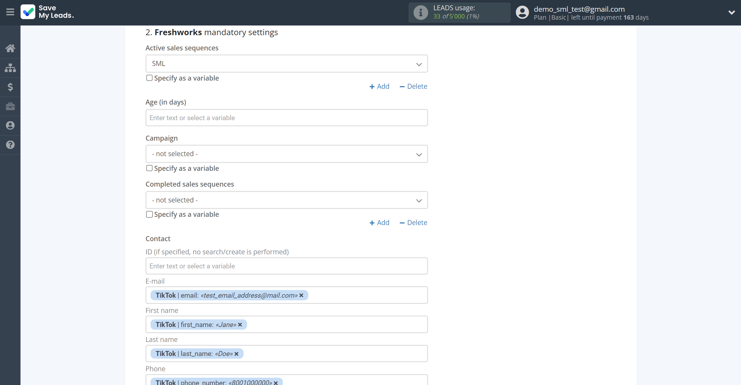 How to Connect TikTok with Freshworks Create Deal | Assigning fields How to Connect TikTok with Freshworks Create Deal | Assigning fields