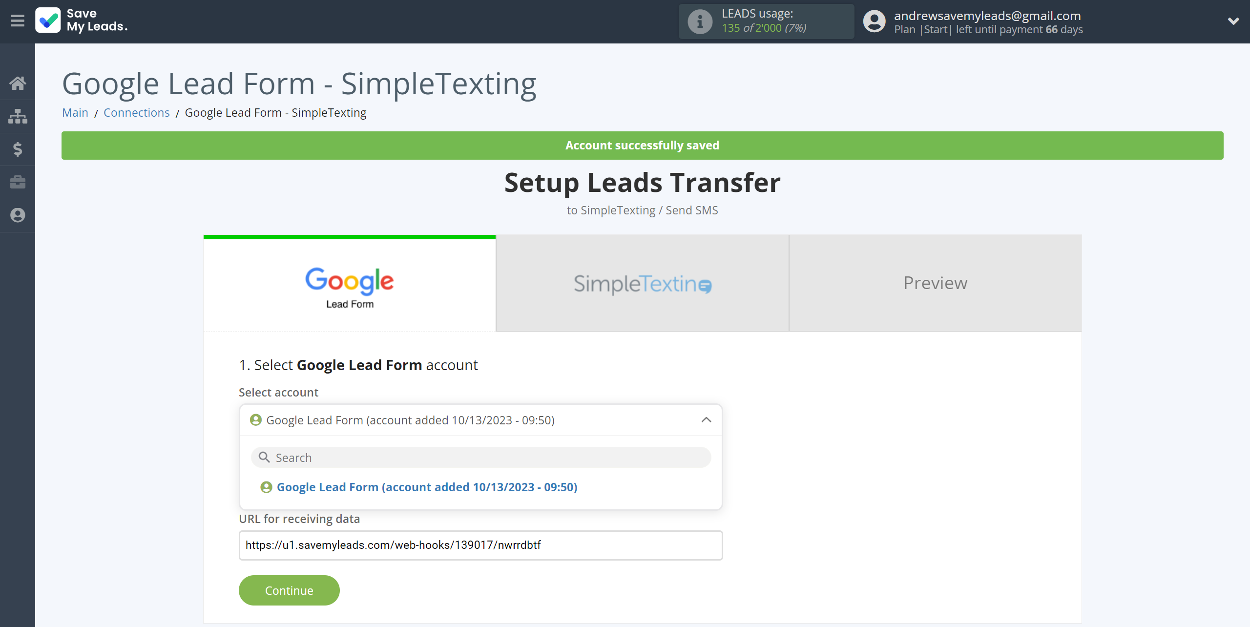 How to Connect Google Lead Form with SimpleTexting | Data Source account selection How to Connect Google Lead Form with SimpleTexting | Data Source account selection