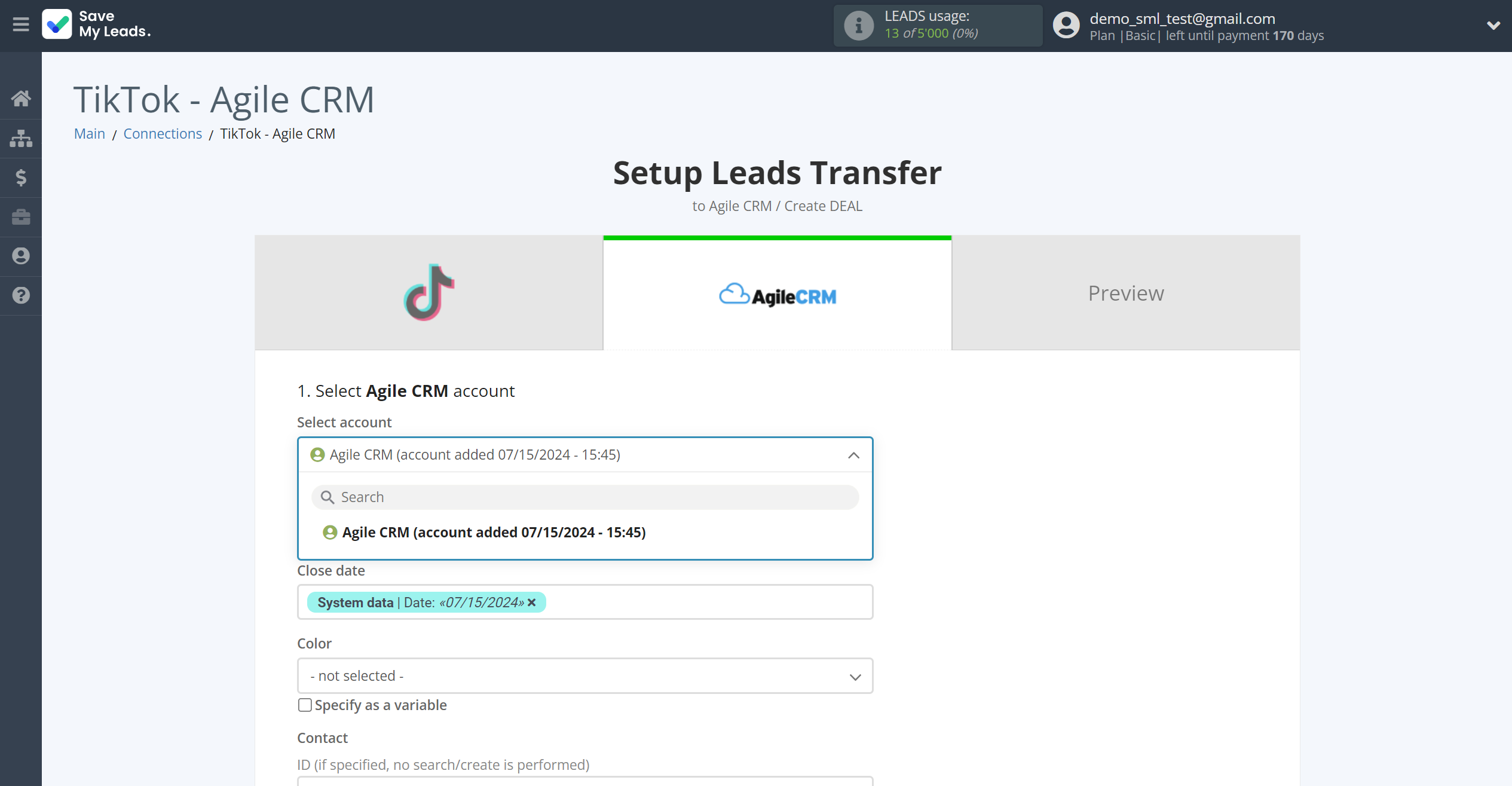 How to Connect TikTok with AgileCRM Create Deal| Data Destination account selection How to Connect TikTok with AgileCRM Create Deal| Data Destination account selection