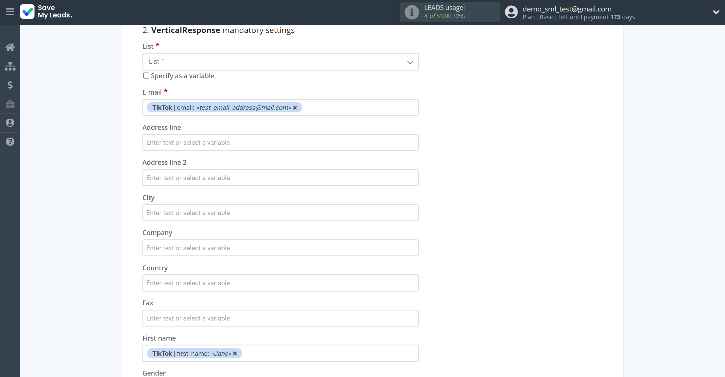 How to Connect TikTok with VerticalResponse | Assigning fields How to Connect TikTok with VerticalResponse | Assigning fields