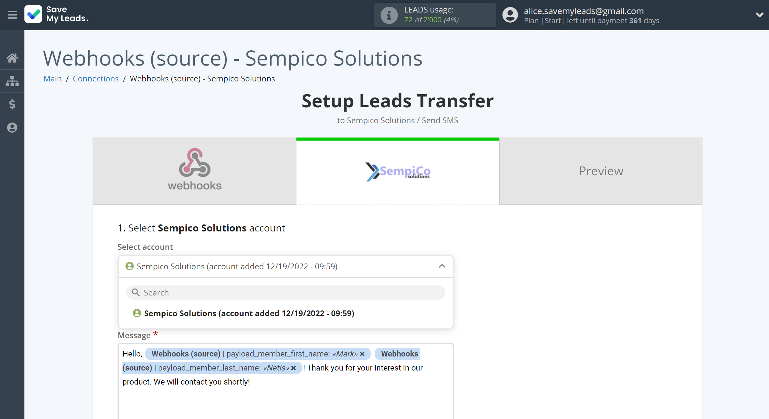 How to Connect Webhooks with Sempico Solutions | Data Destination account selection How to Connect Webhooks with Sempico Solutions | Data Destination account selection