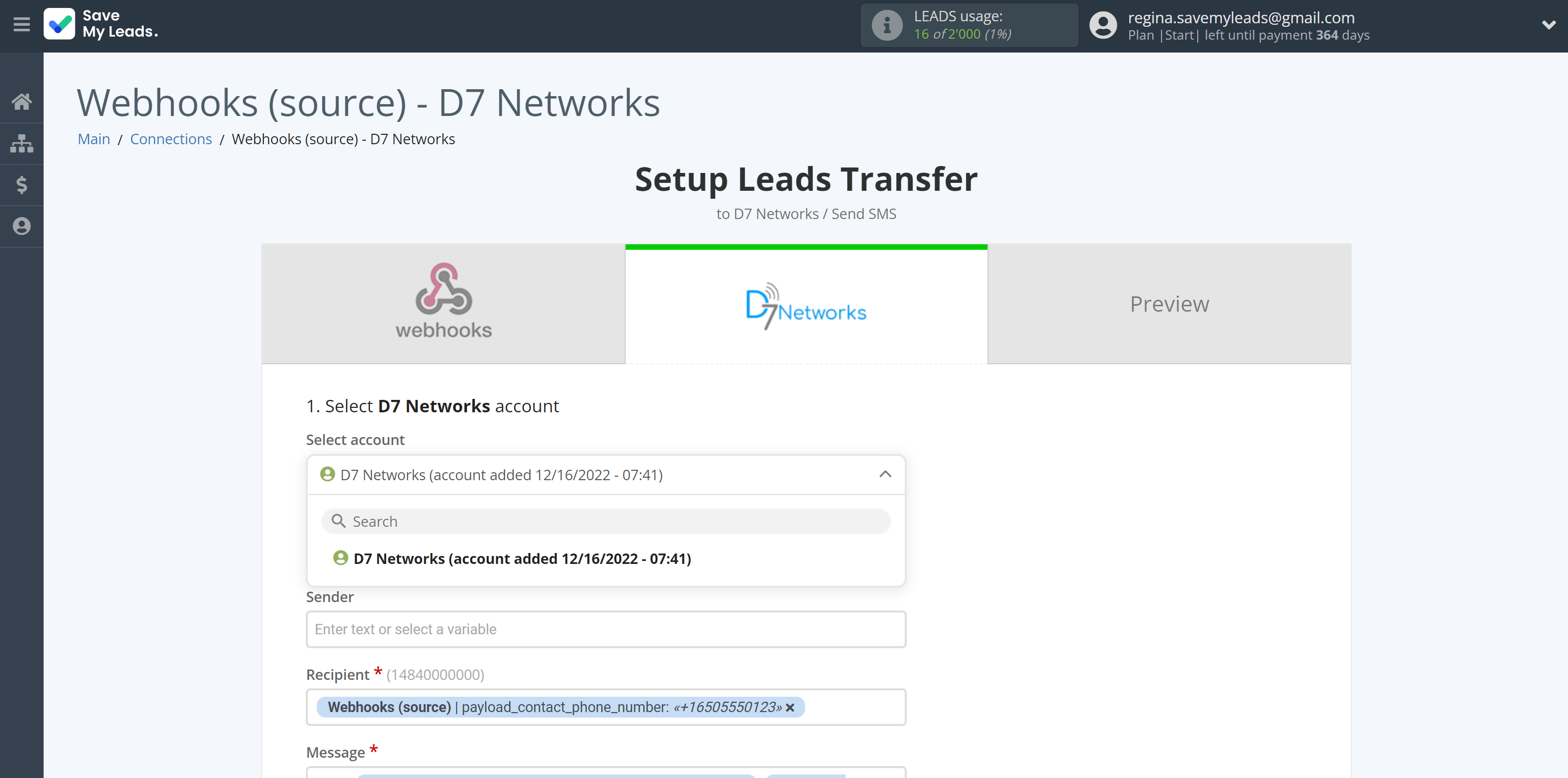 How to Connect Webhooks with D7 Networks | Data Destination account selection How to Connect Webhooks with D7 Networks | Data Destination account selection