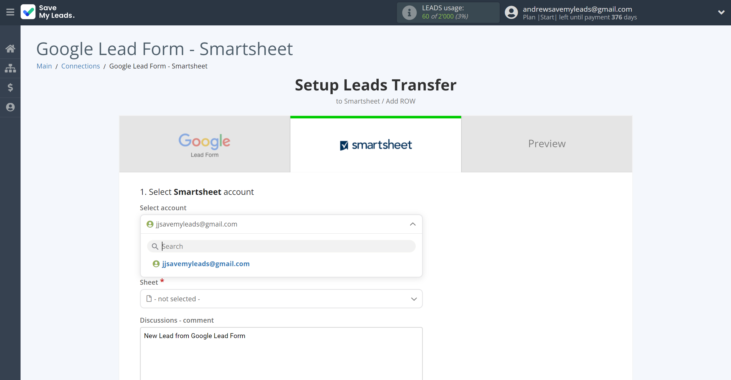 How to Connect Google Lead Form with Smartsheet | Data Destination account selection How to Connect Google Lead Form with Smartsheet | Data Destination account selection