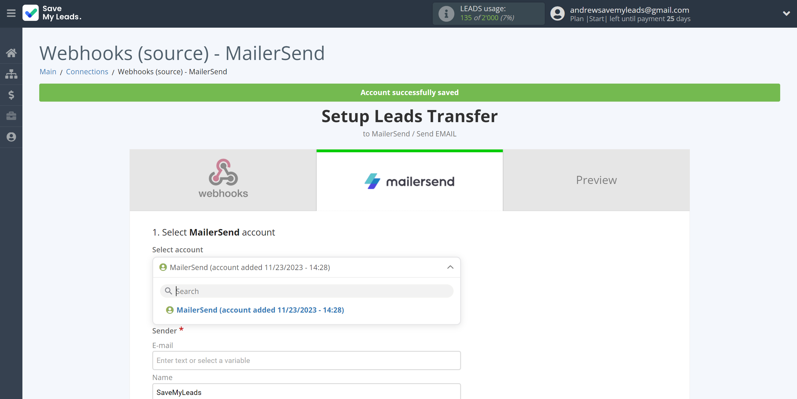 How to Connect Webhooks with MailerSend Send Email | Data Destination account selection How to Connect Webhooks with MailerSend Send Email | Data Destination account selection