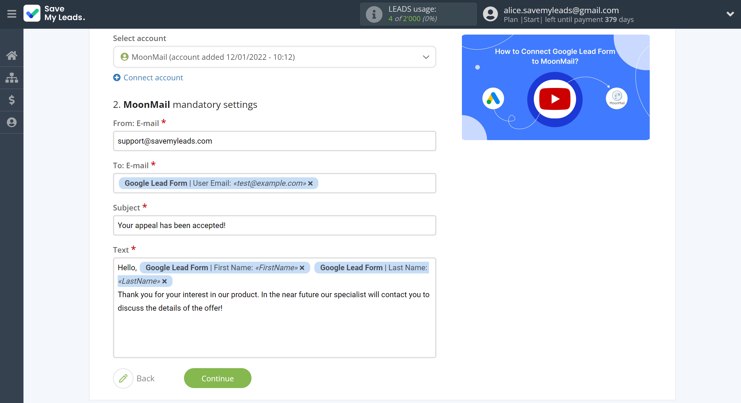 How to Connect Google Lead Form with MoonMail | Assigning fields How to Connect Google Lead Form with MoonMail | Assigning fields