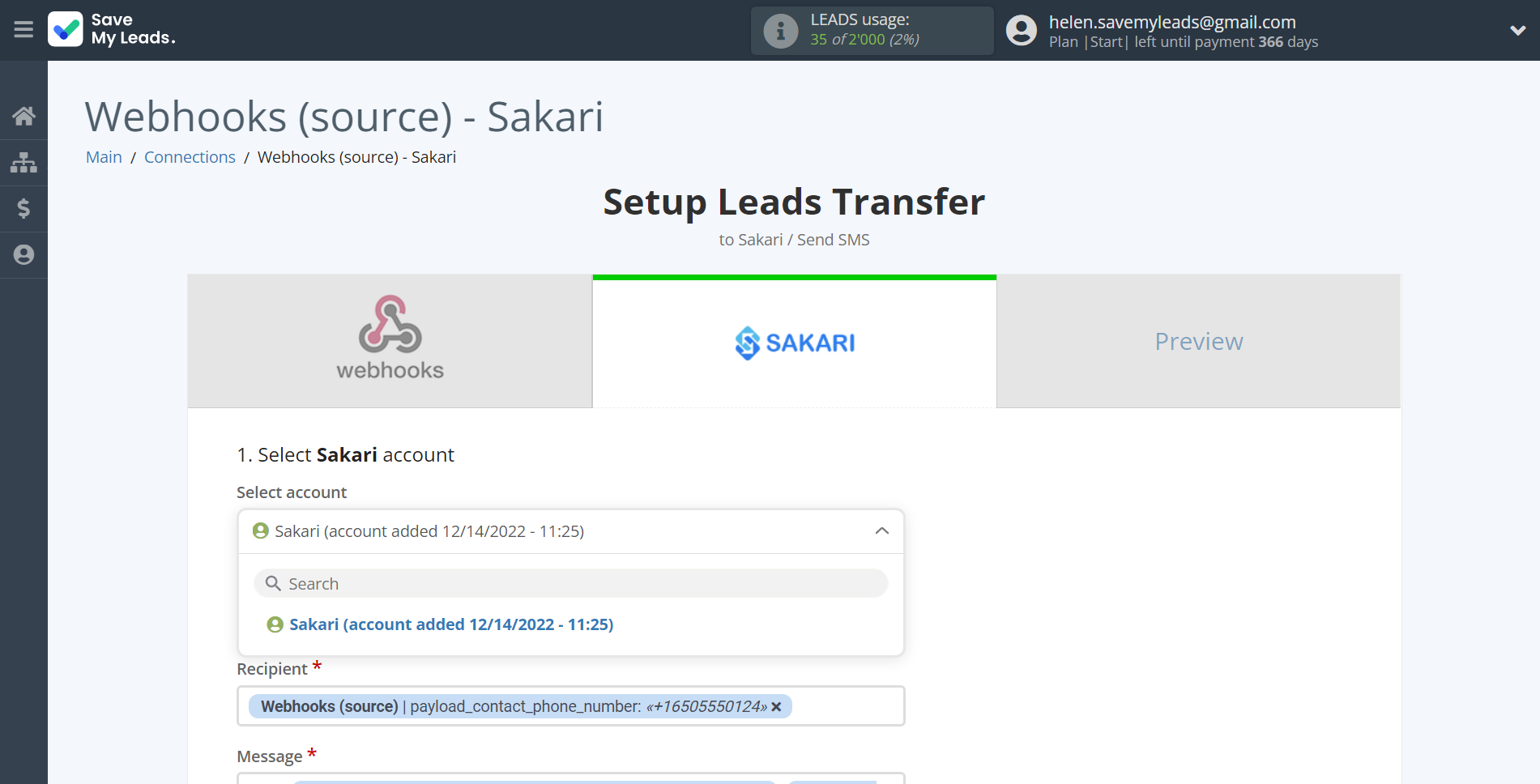 How to Connect Webhooks with Sakari | Data Destination account selection How to Connect Webhooks with Sakari | Data Destination account selection
