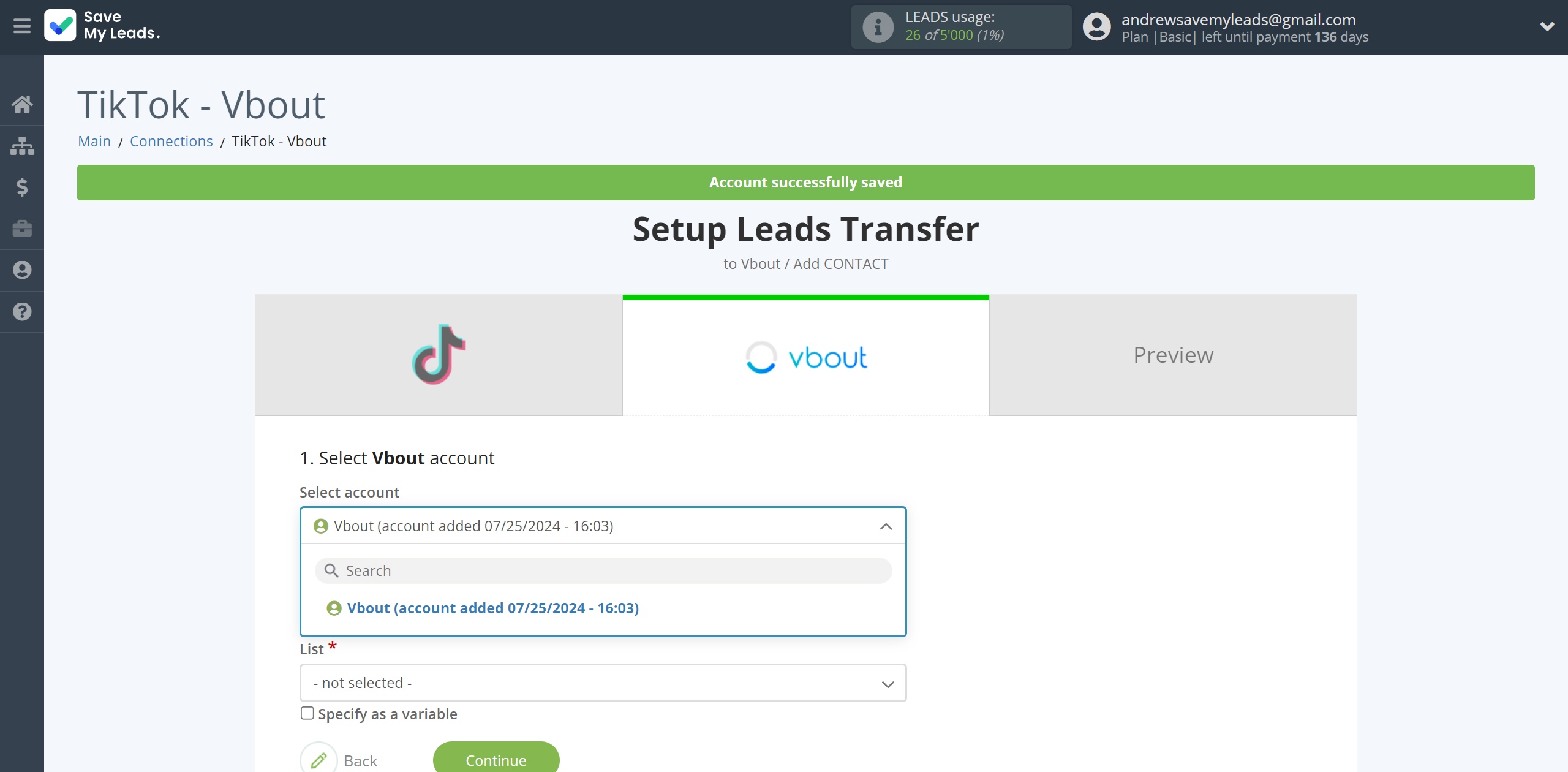 How to Connect TikTok with Vbout Add Contact | Data Destination account selection How to Connect TikTok with Vbout Add Contact | Data Destination account selection