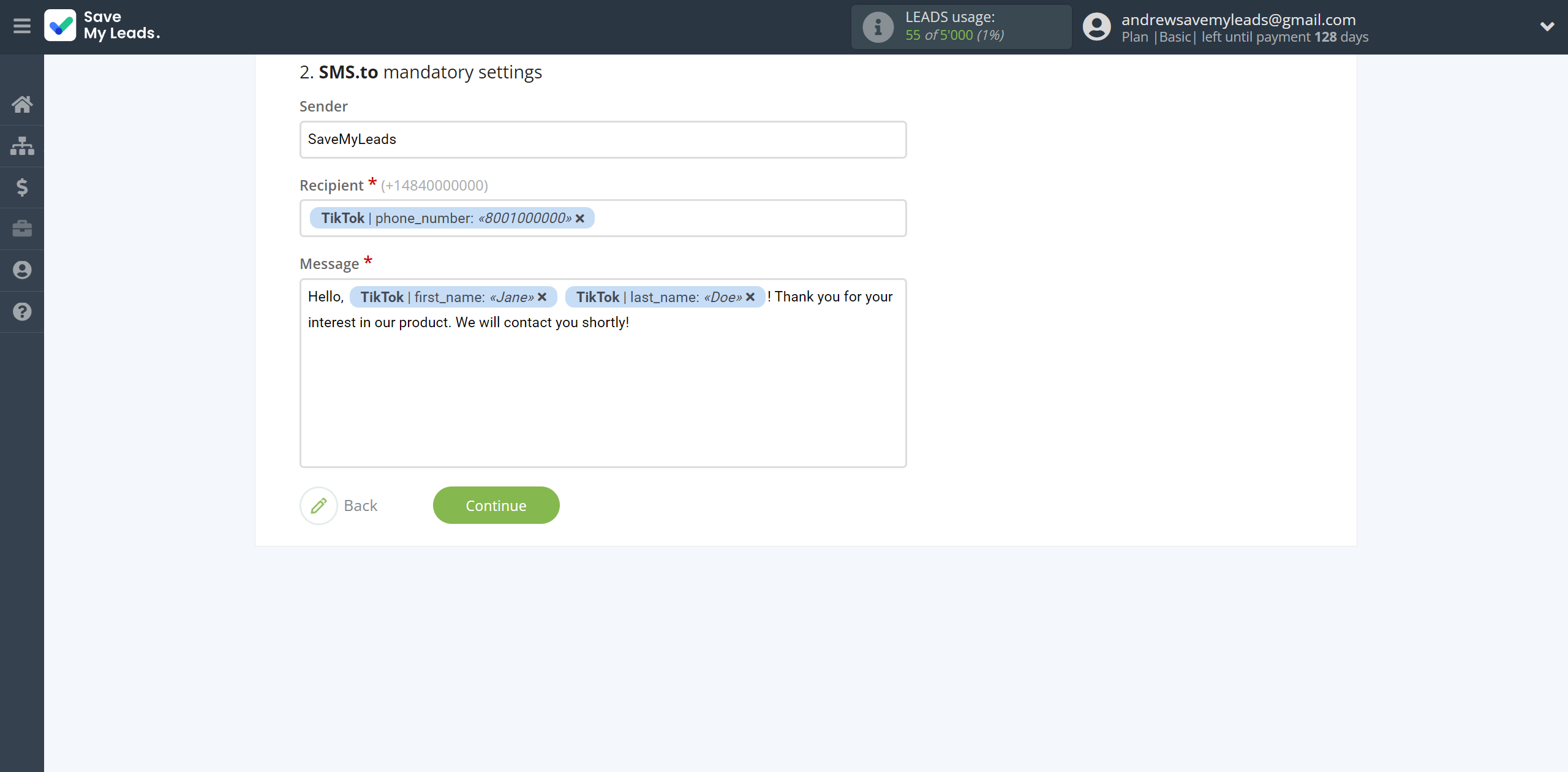 How to Connect TikTok with SMS.to | Assigning fields How to Connect TikTok with SMS.to | Assigning fields