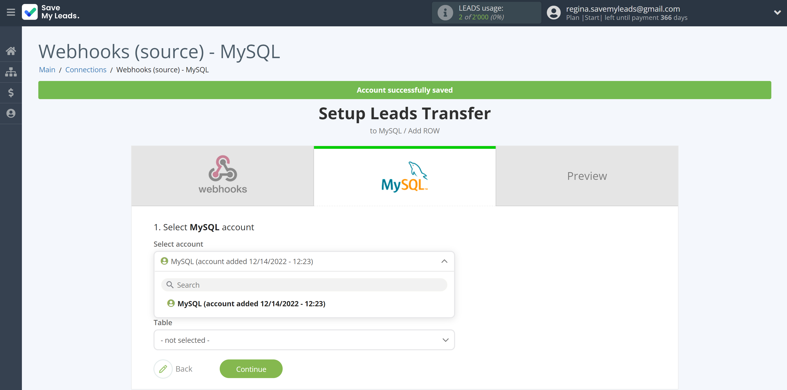 How to Connect Webhooks with MySQL | Data Destination account selection How to Connect Webhooks with MySQL | Data Destination account selection