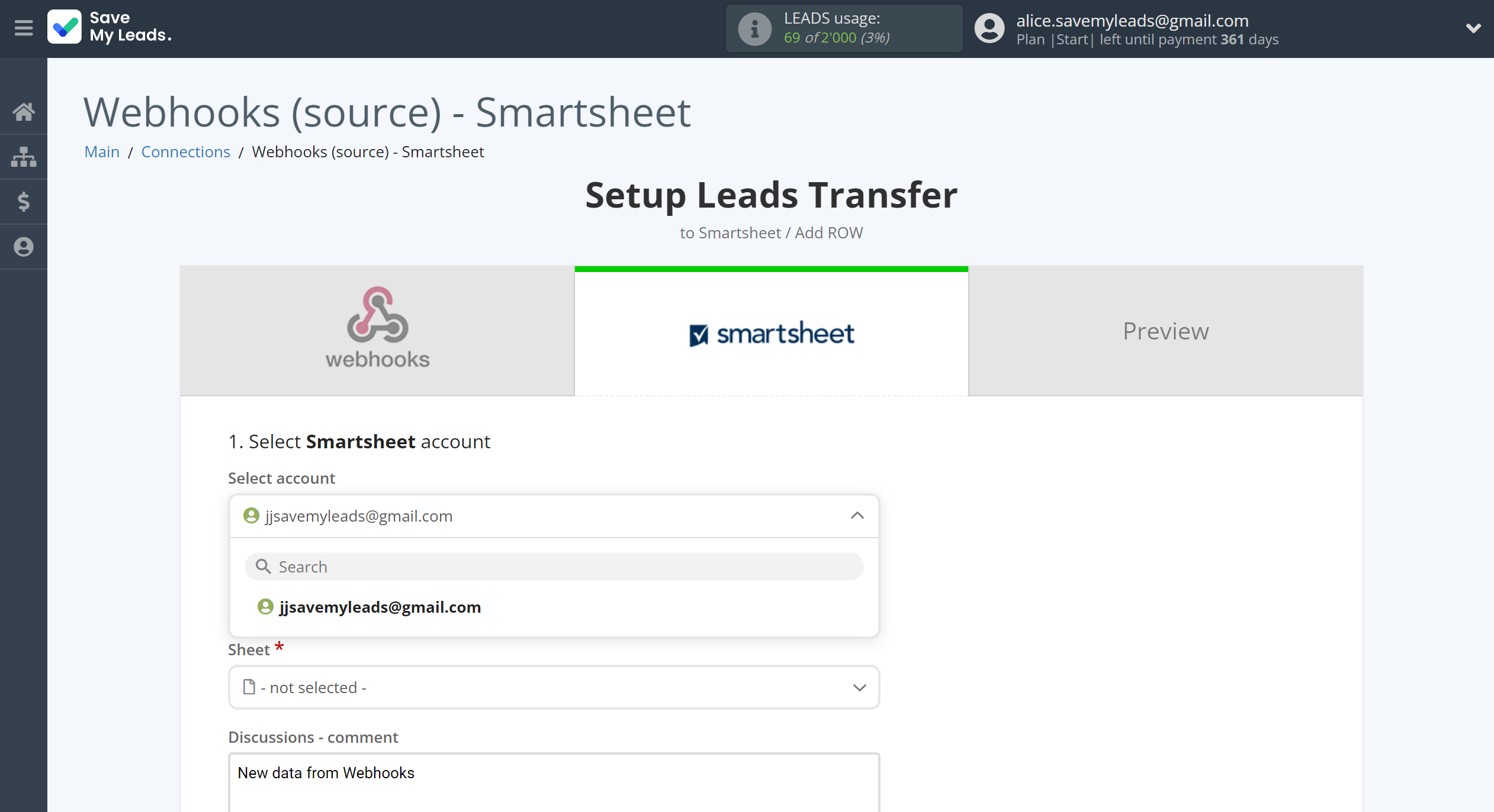 How to Connect Webhooks with Smartsheet | Data Destination account selection How to Connect Webhooks with Smartsheet | Data Destination account selection
