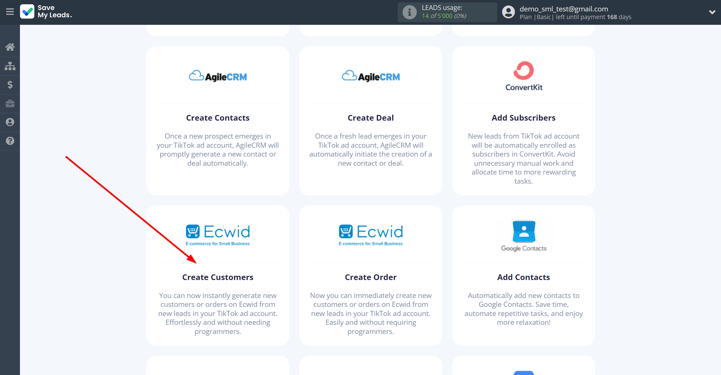 How to Connect TikTok with Ecwid Create Customers | Data Destination system selection How to Connect TikTok with Ecwid Create Customers | Data Destination system selection