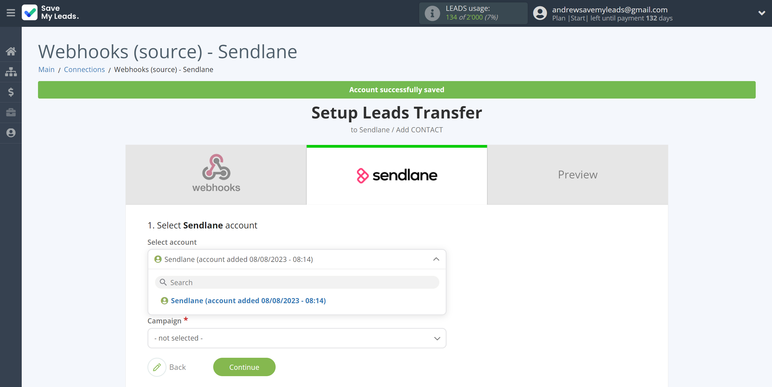 How to Connect Webhooks with Sendlane Add Contacts | Data Destination account selection How to Connect Webhooks with Sendlane Add Contacts | Data Destination account selection