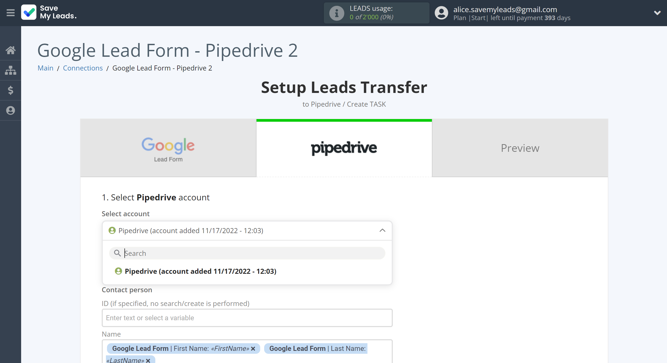 How to Connect Google Lead Form with Pipedrive Create Task | Data Destination account selection How to Connect Google Lead Form with Pipedrive Create Task | Data Destination account selection