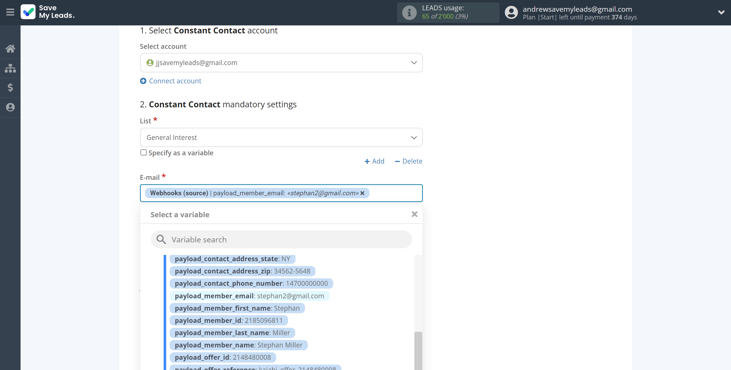 How to Connect Webhooks with Constant Contact | Assigning fields How to Connect Webhooks with Constant Contact | Assigning fields