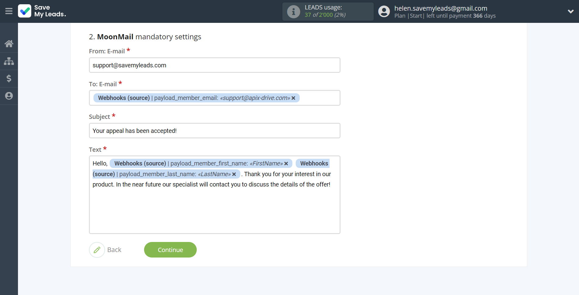 How to Connect Webhooks with MoonMail | Assigning fields How to Connect Webhooks with MoonMail | Assigning fields
