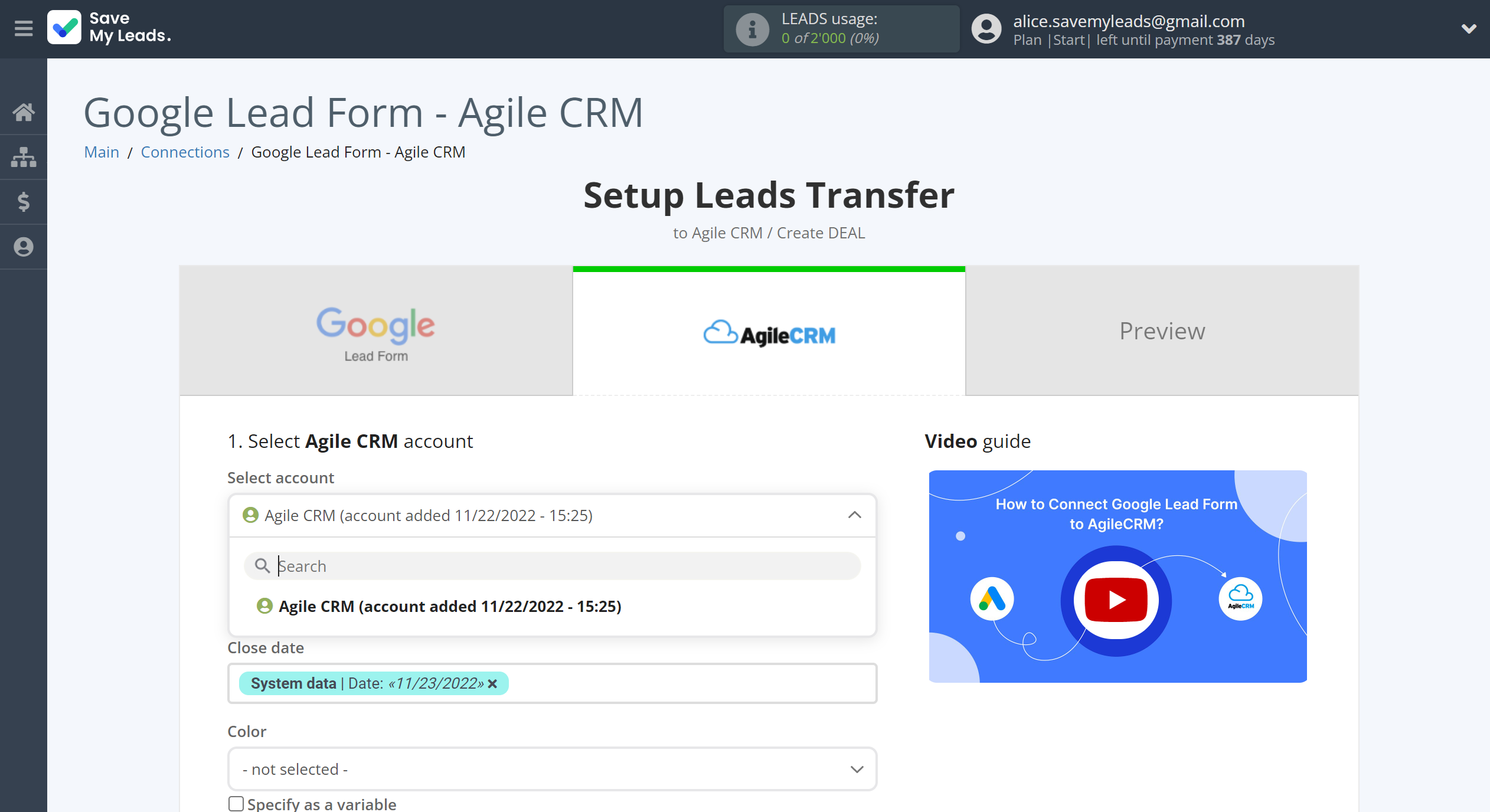 How to Connect Google Lead Form with AgileCRM Create Deal| Data Destination account selection How to Connect Google Lead Form with AgileCRM Create Deal| Data Destination account selection