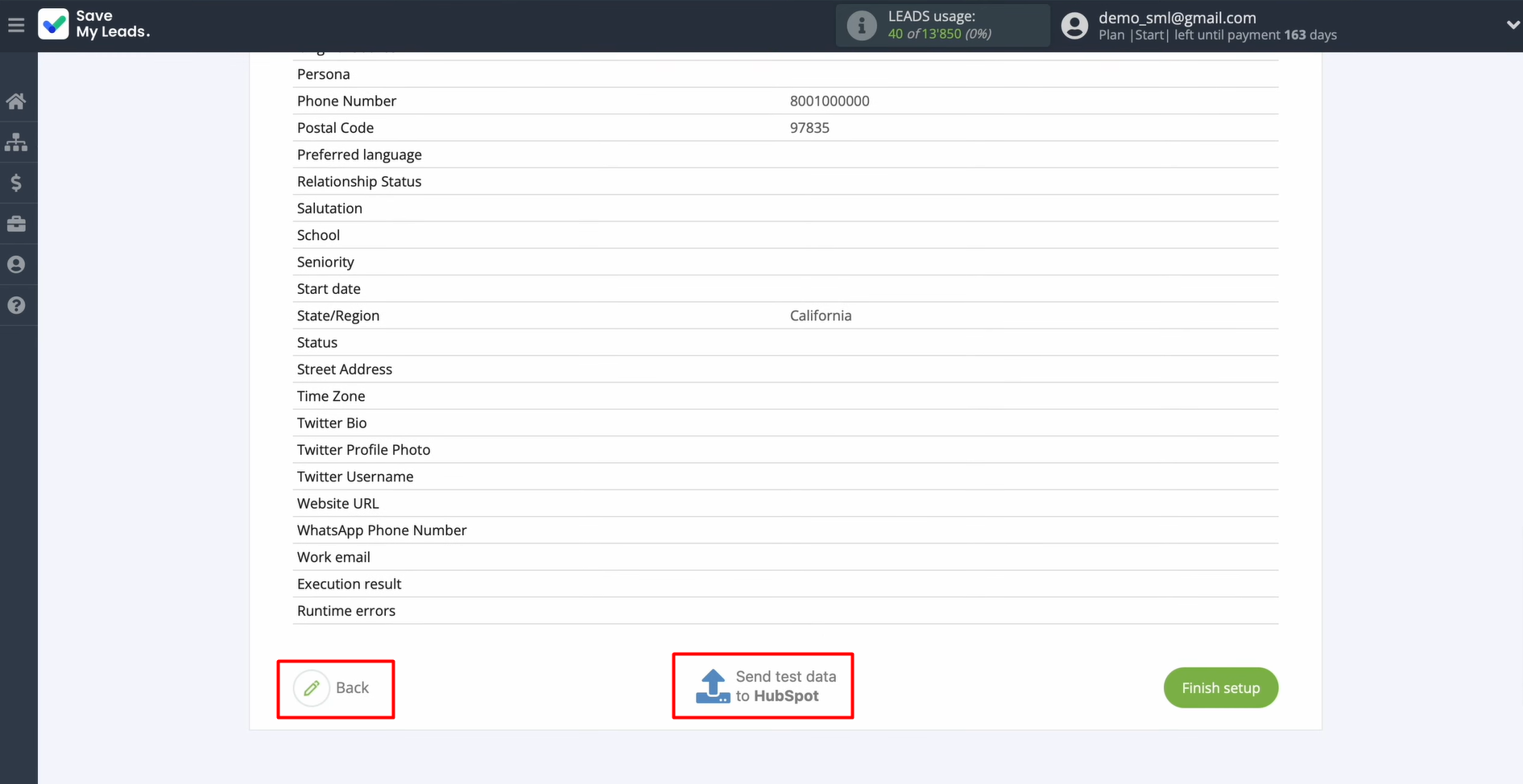 HubSpot and TikTok integration | Click “Back” or “Send test data to HubSpot” HubSpot and TikTok integration | Click “Back” or “Send test data to HubSpot”