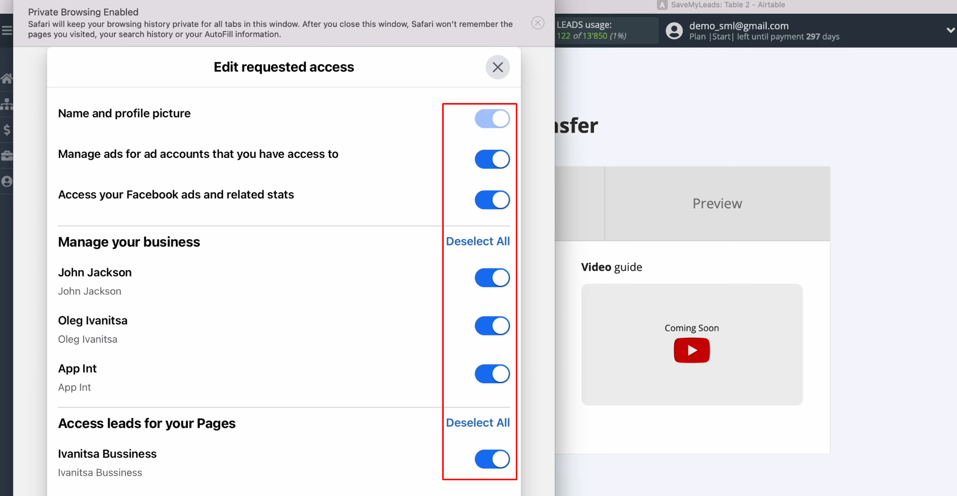 Facebook and Airtable integration | Leave all access checkboxes enabled Facebook and Airtable integration | Leave all access checkboxes enabled