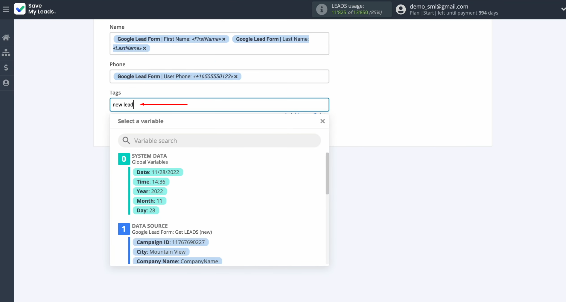 Google Ads Lead Form and Notion integration | You can use not only variables but also manually enter values Google Ads Lead Form and Notion integration | You can use not only variables but also manually enter values