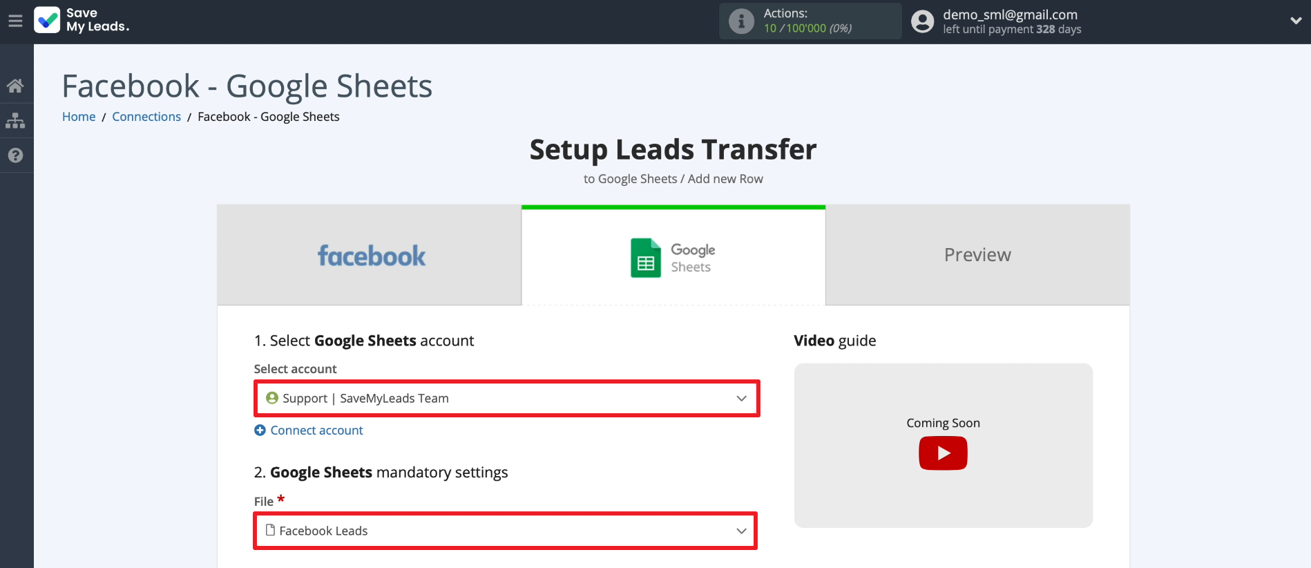 How to set up the upload of new leads from your Facebook ad account to Google Sheets | Select the connected account and table How to set up the upload of new leads from your Facebook ad account to Google Sheets | Select the connected account and table