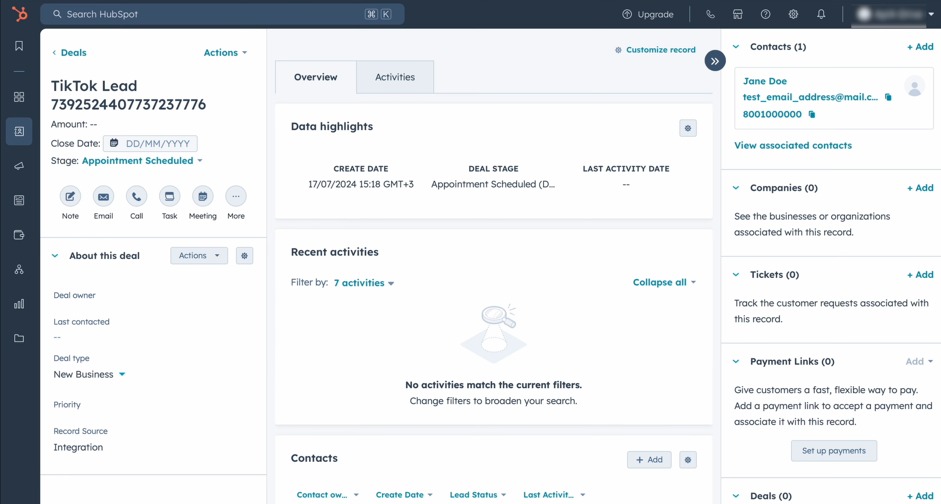 TikTok and HubSpot integration | Result of the data transfer to HubSpot TikTok and HubSpot integration | Result of the data transfer to HubSpot
