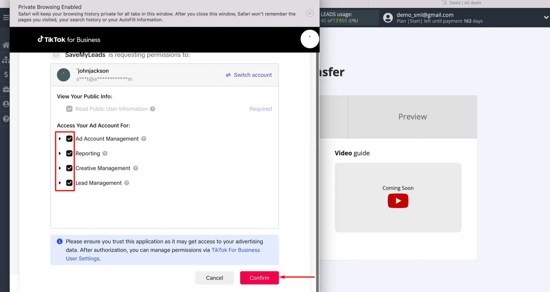 TikTok and HubSpot integration | Ensure all permission checkboxes are enabled TikTok and HubSpot integration | Ensure all permission checkboxes are enabled