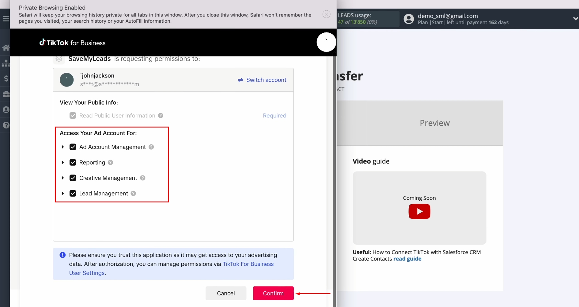 Make sure that all access checkboxes are enabled Make sure that all access checkboxes are enabled