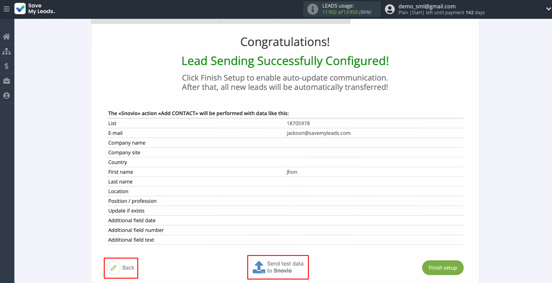 Snov.io and Facebook integration | Click “Send test data to Snov.io” Snov.io and Facebook integration | Click “Send test data to Snov.io”