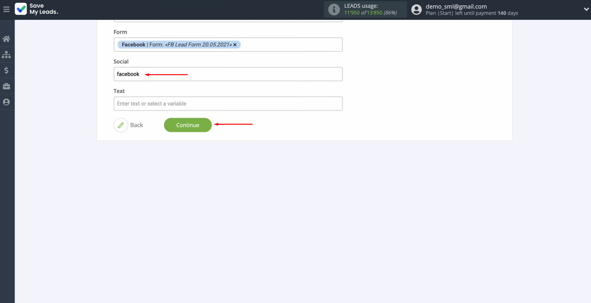 Sendlane and Facebook integration | Also write values manually Sendlane and Facebook integration | Also write values manually