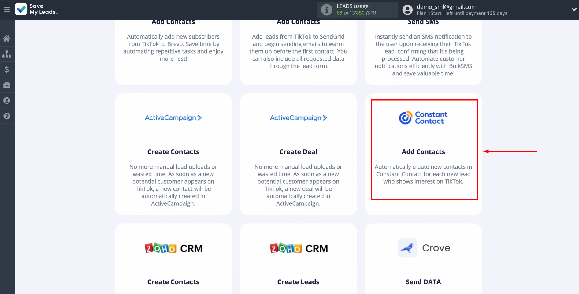 Choose Constant Contact (Add Contacts) Choose Constant Contact (Add Contacts)