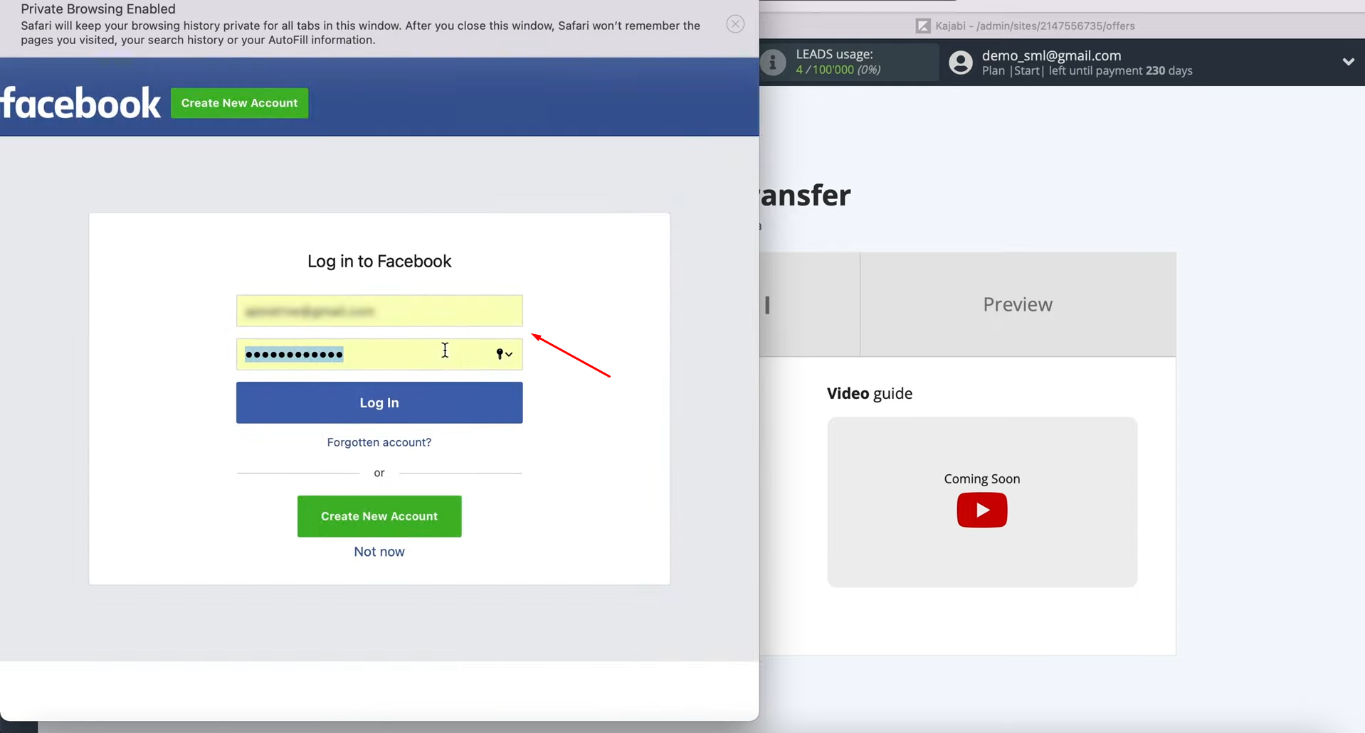 Facebook Leads Ads and Kajabi integration | Specify the username-password Facebook Leads Ads and Kajabi integration | Specify the username-password