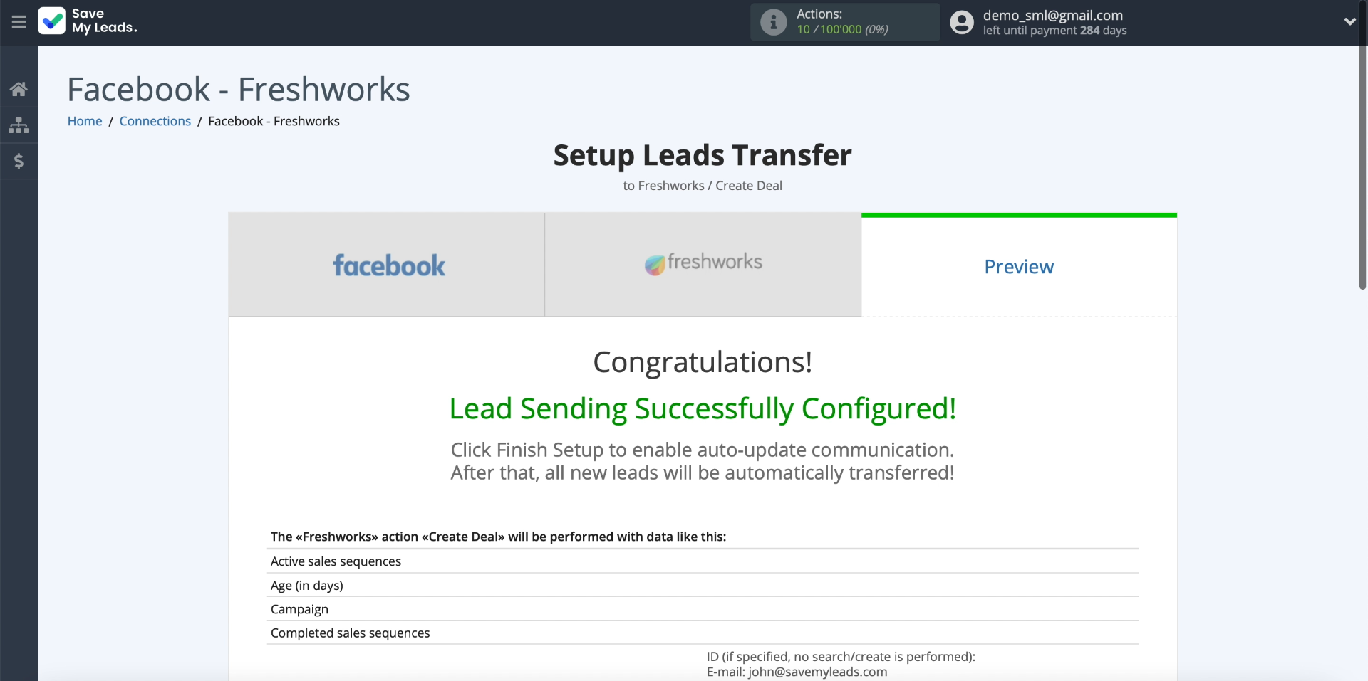 Facebook and Freshworks integration | Setup data transfer Facebook and Freshworks integration | Setup data transfer
