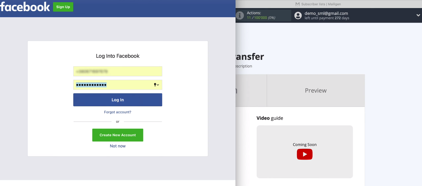 Facebook and Mailigen integration | Specify username and password Facebook and Mailigen integration | Specify username and password