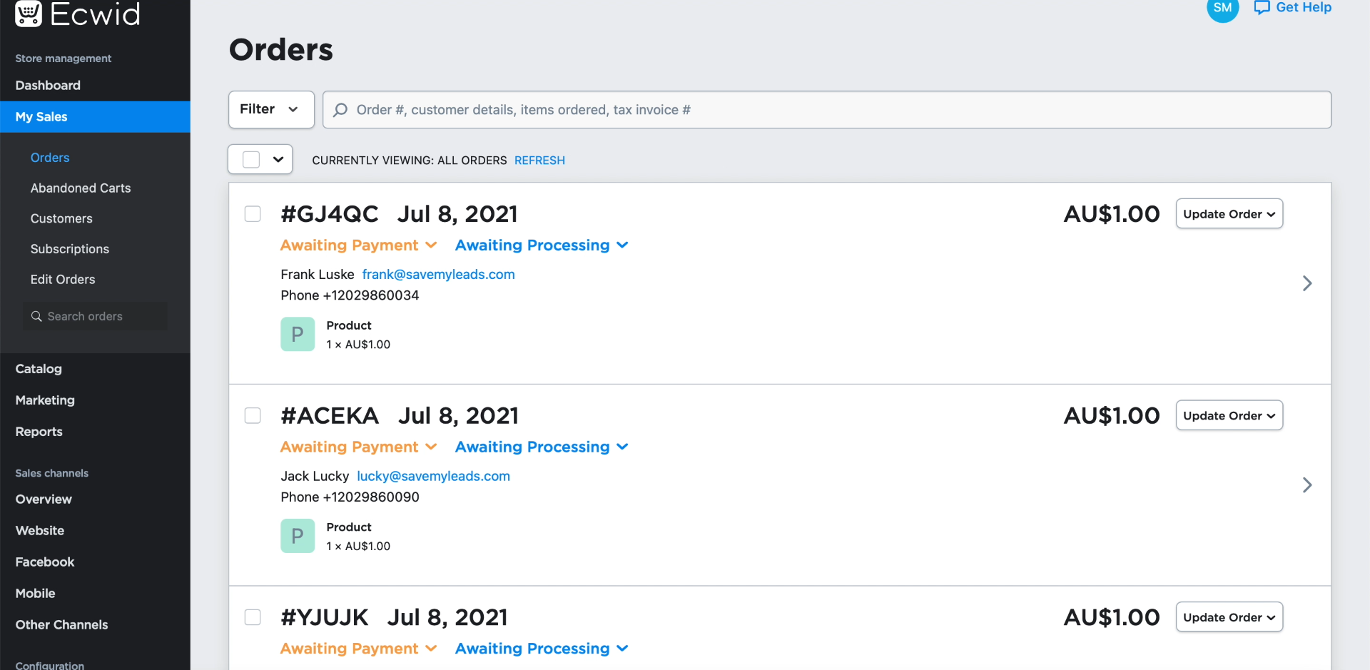 Ecwid orders created by SaveMyLeads from Facebook leads Ecwid orders created by SaveMyLeads from Facebook leads