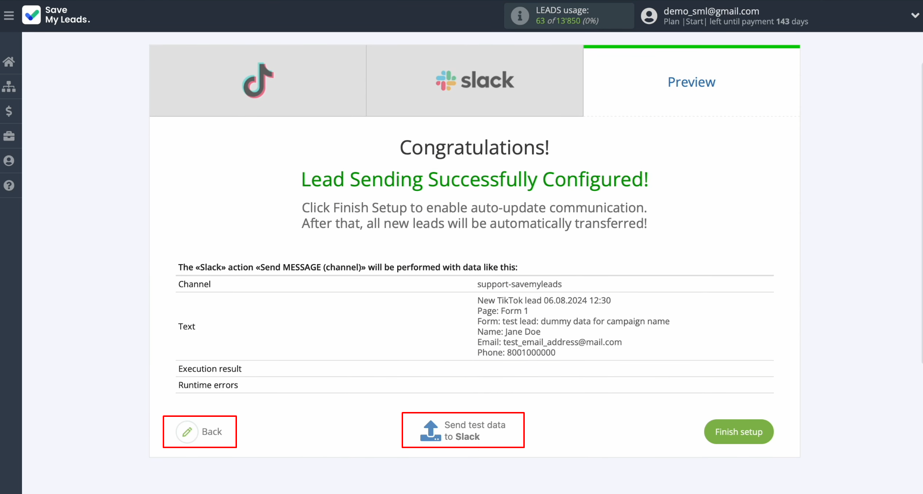 TikTok and Slack integration | Click “Send test data to Slack” TikTok and Slack integration | Click “Send test data to Slack”