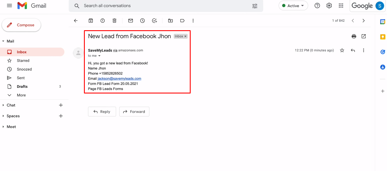 Facebook and Amazon SES integration | Check for a test letter Facebook and Amazon SES integration | Check for a test letter