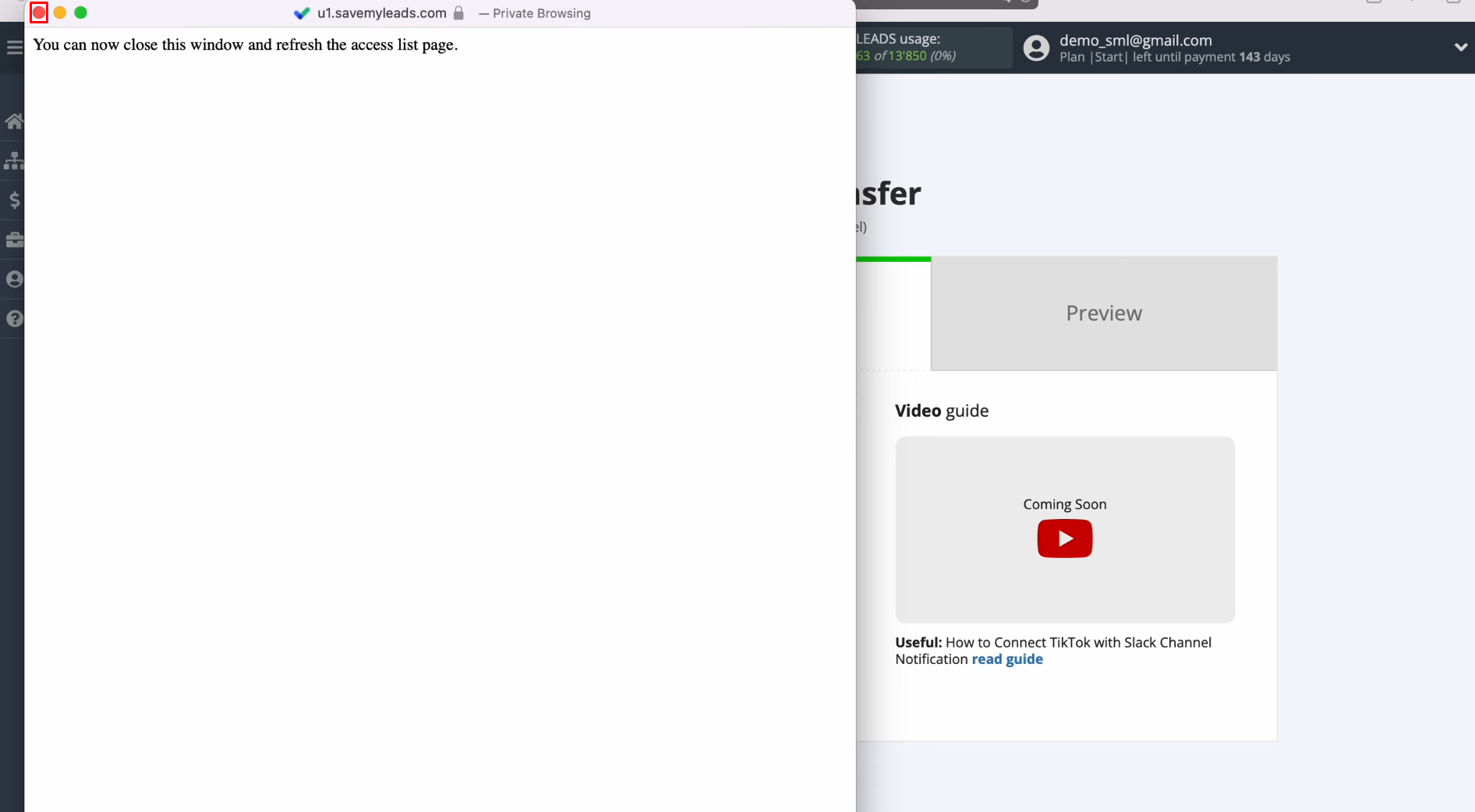 TikTok and Slack integration | Close the connection window TikTok and Slack integration | Close the connection window