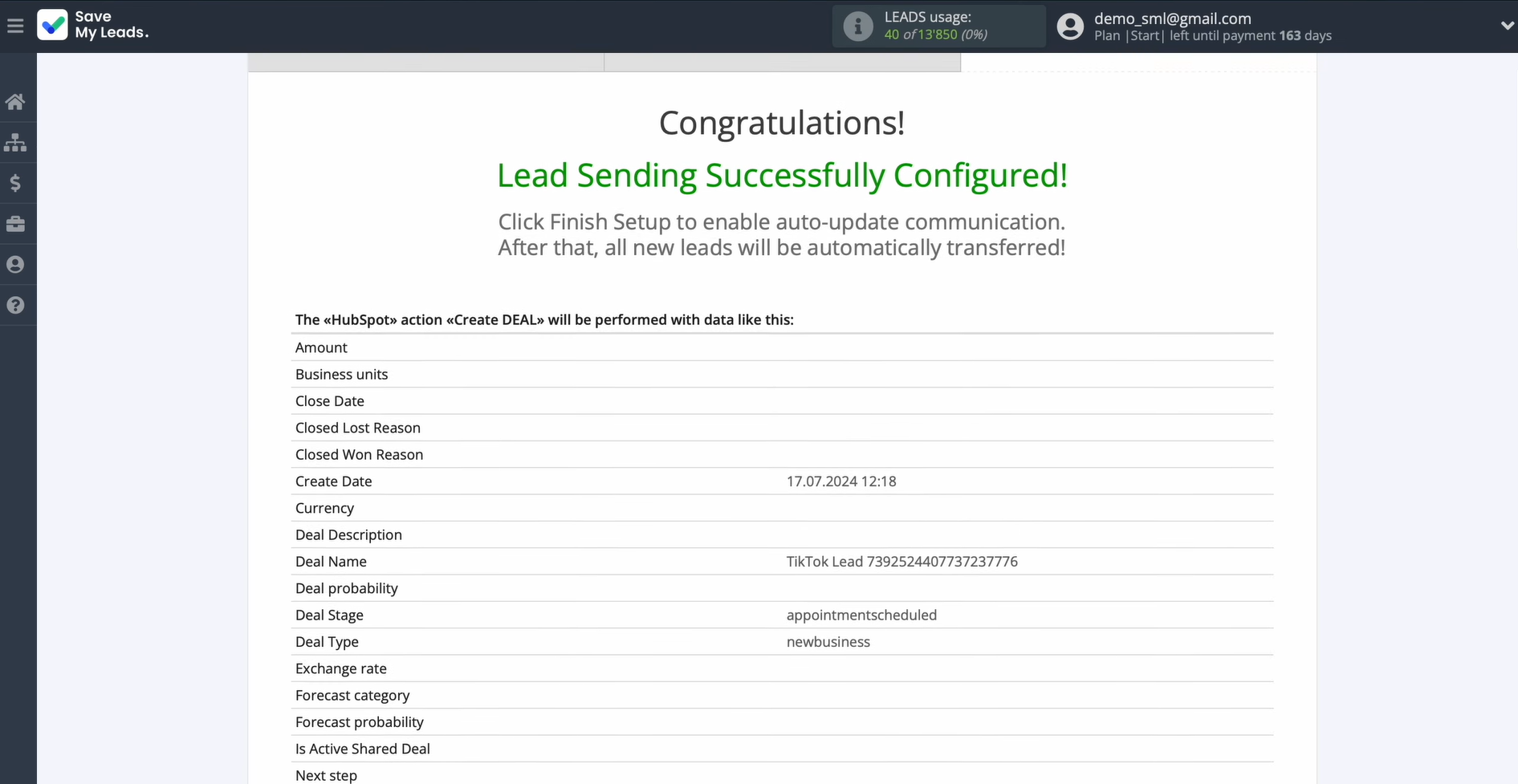 HubSpot and TikTok integration | A preview of the data that will be transferred to HubSpot HubSpot and TikTok integration | A preview of the data that will be transferred to HubSpot